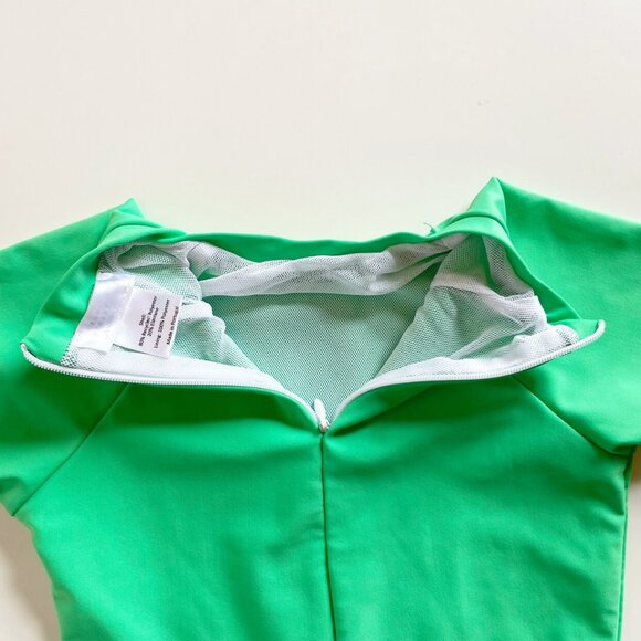 • Pearl Street Neon Green Short Sleeve Rash Guard One Piece Swimsuit • Unisex - Picture 4 of 4